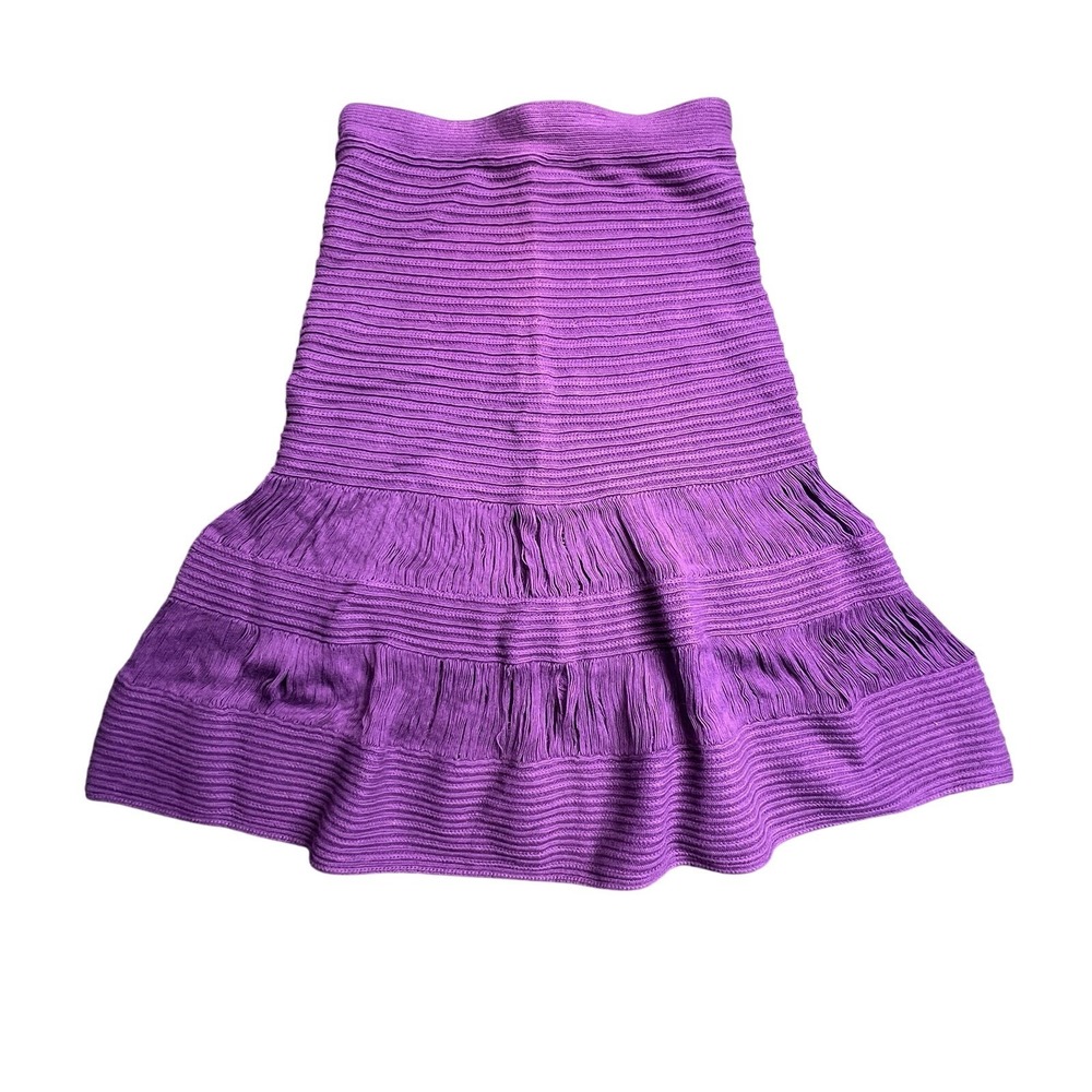 Tory Burch Purple Knit Textured Micro‎ Pleated Tiered Ruffle Skirt Small Cotton